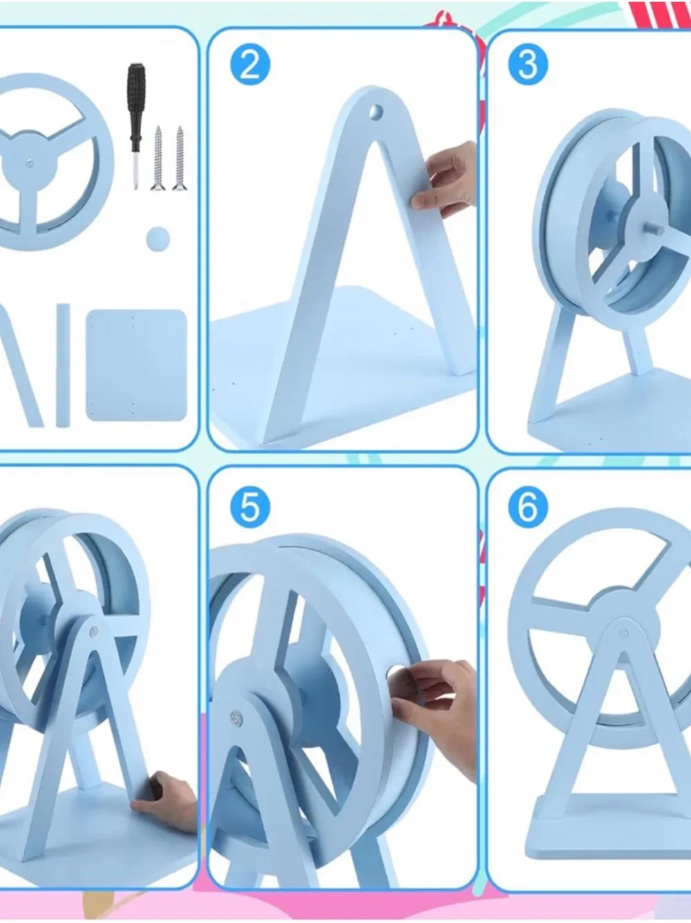 Magnetic Spinning Sky Blue Wooden Ferris Wheel Shelf For Tonie Box & Characters - Picture 6 of 6